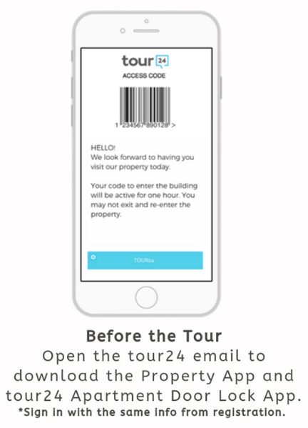 Animated phone for tour24 app with property entrance barcode